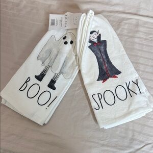 Rae Dunn White Kitchen Towels with Black Ghost Design